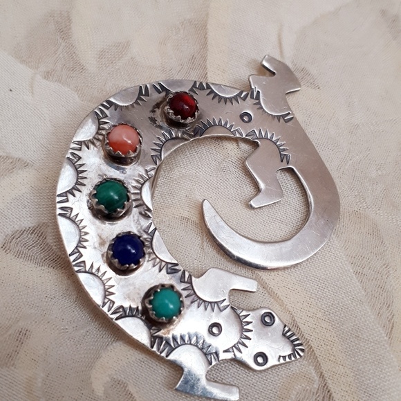 vintage sterling Navajo lizard pendant brooch - Picture 4 of 8